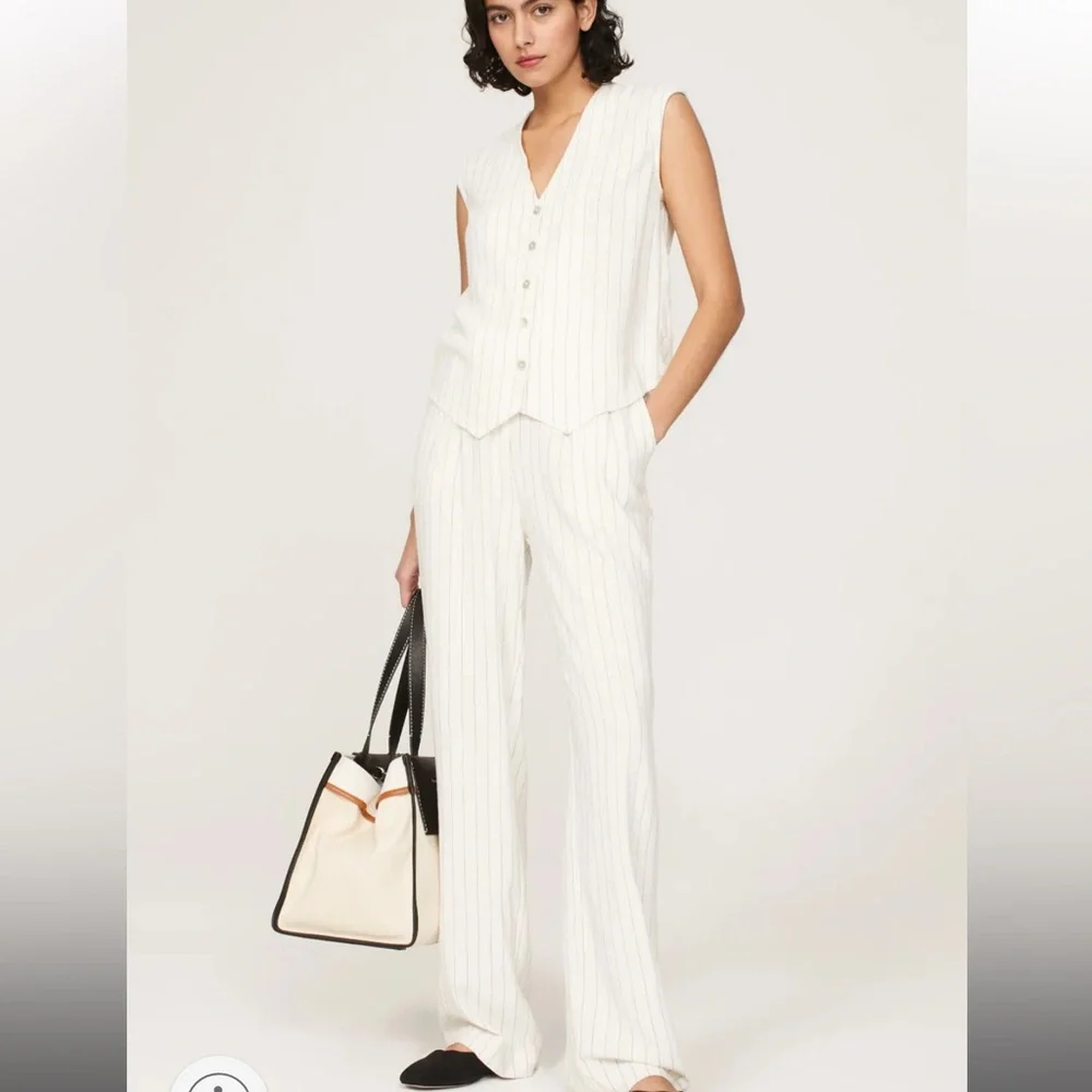 DONNI Pinstripe Pleated Pants Sz S - Picture 1 of 6